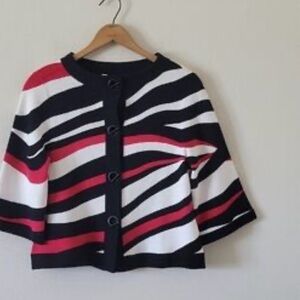 Chico's Black, White & Red Striped Knit Jacket